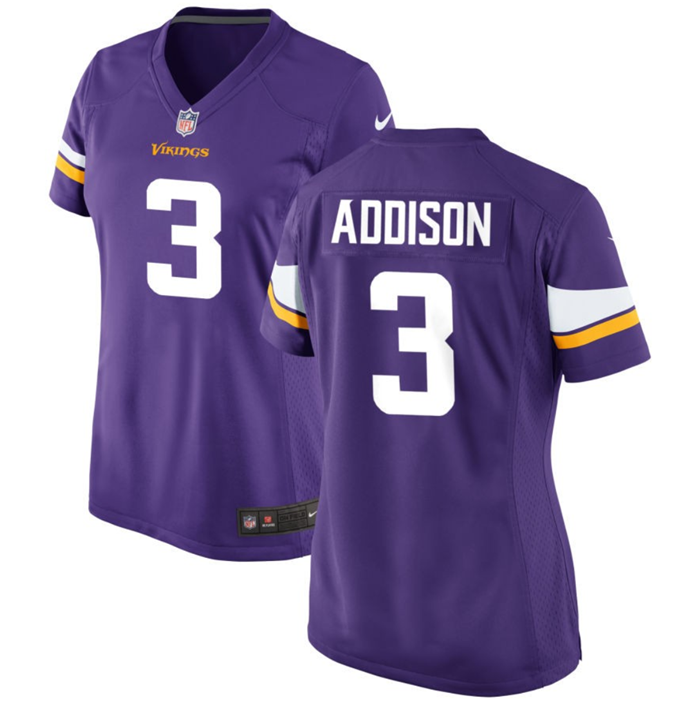 Women's Minnesota Vikings #3 Jordan Addison Purple Stitched Game Jersey(Run Small)